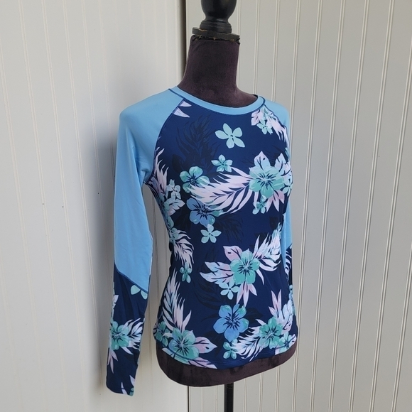 Reel Legends Keep It Cool Woman's Aqua Blue Floral Long Sleeve Stretch Shirt S - Picture 4 of 9